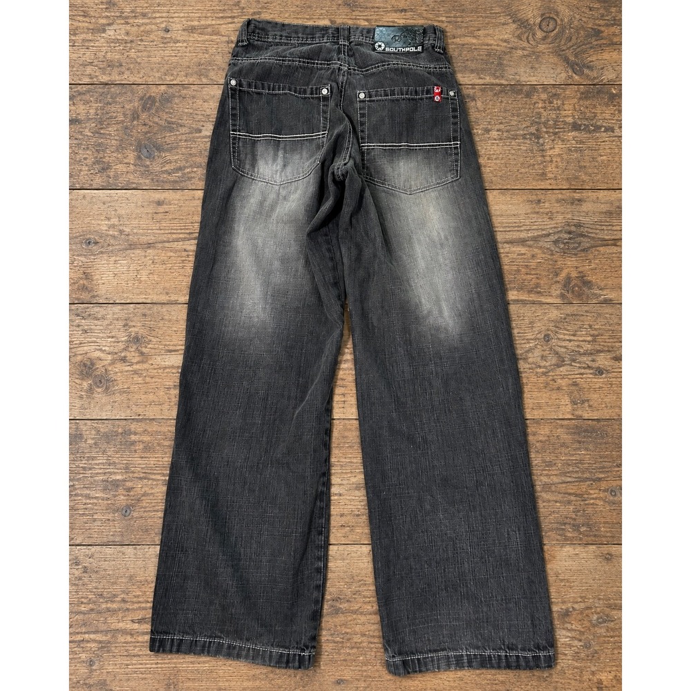 Y2K Southpole Mens Baggy Jeans 29 Faded Black Wide Leg Skater Distressed Grunge